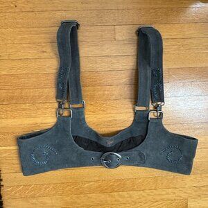 Free People Collection Beacon Corset Harness Gray Suede Leather Silver Hardware